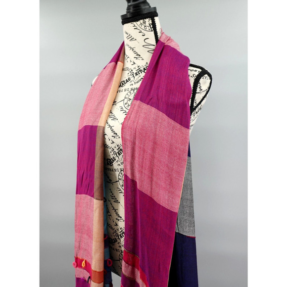 Womens Boho Scarf Wrap Womens OS Multi-color Fringe Shawl Artsy Lagenlook - Picture 3 of 12